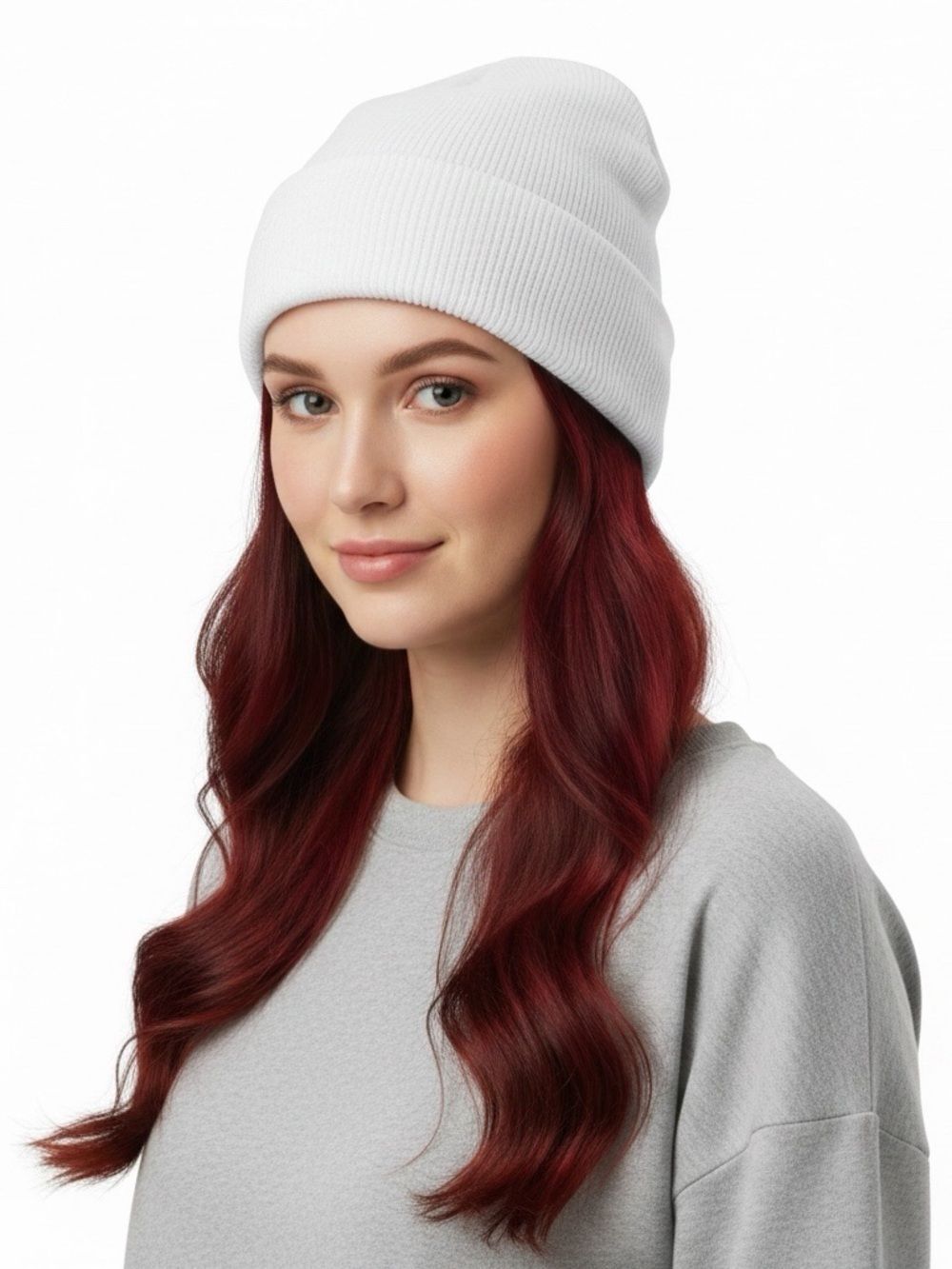 White Ribbed Knit Beanie Hat Lightweight Cuffed OS NWT